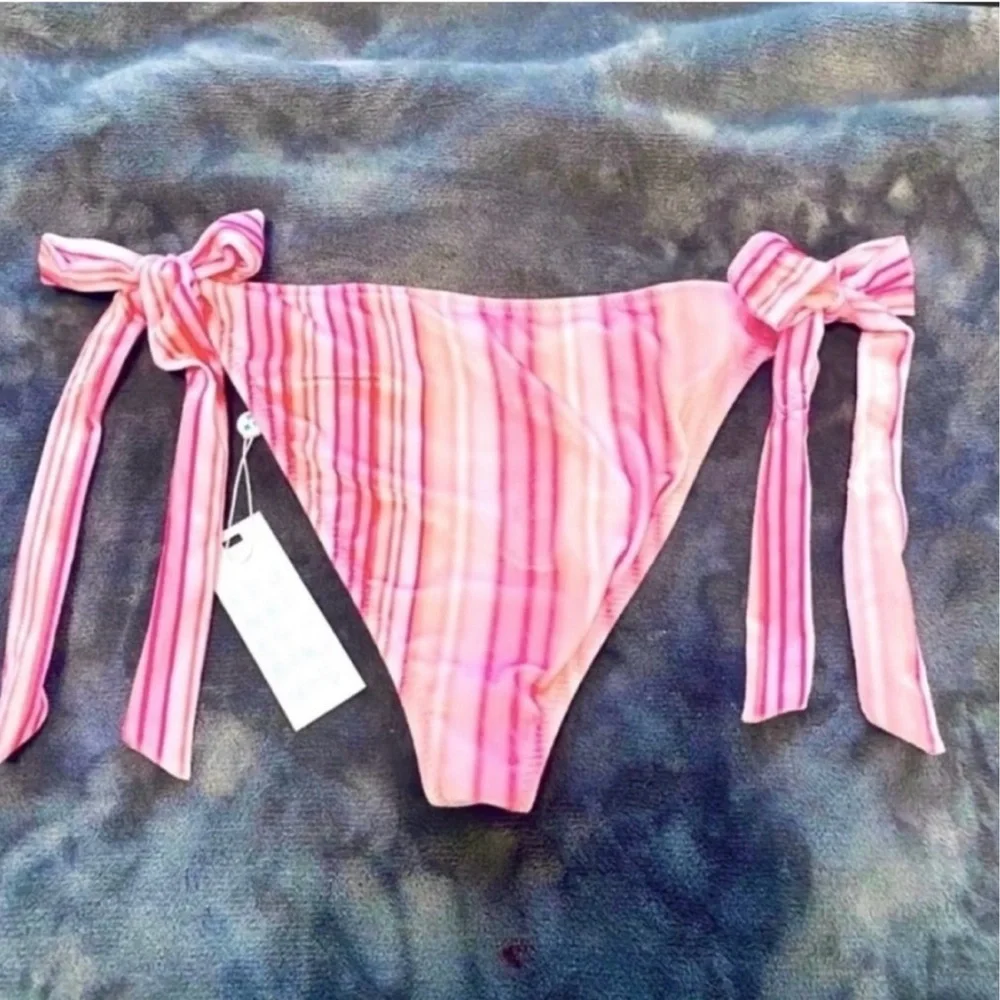 Frankies Bikinis Harlow Velvet Pink Stripe Bikini Bottom NWT L